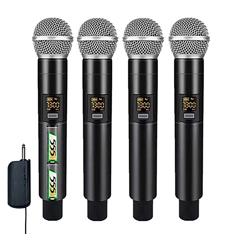 

4 Channel Wireless Microphone Professional VHF Dual Handheld Microphones Dynamic Karaoke Mic for Church Speech Wedding Meeting