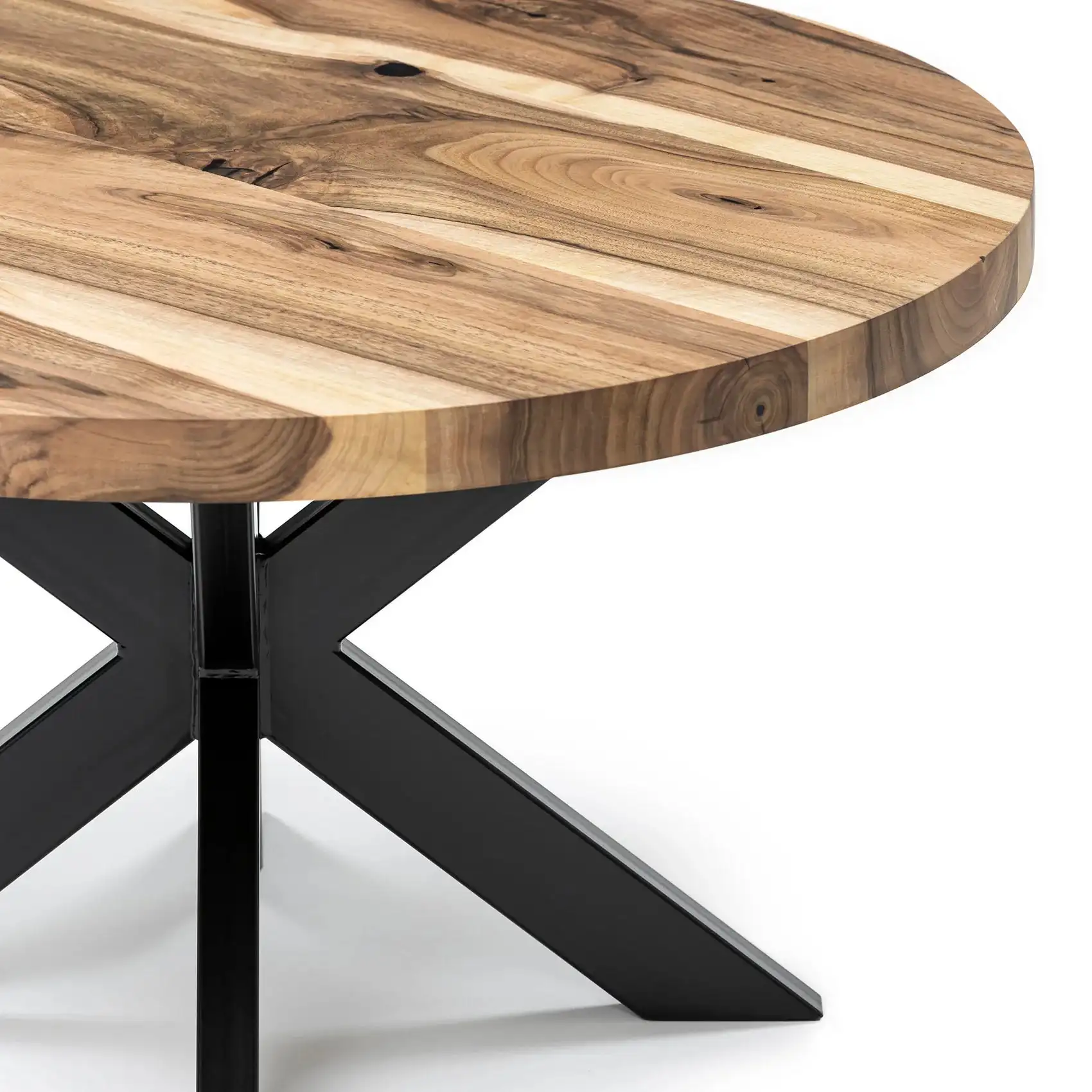 Handmade Reclaimed Wood & Steel Base Choice of Color Custom Round Walnut Wood Table with Spider Legs