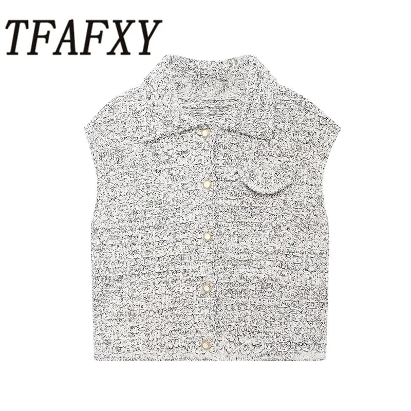 TFAFXY Women Trendy Knitted Vest Leisure Street Style Single-breasted Waisted Vest 2026 Autumn Fashion Elegant Commute Vest