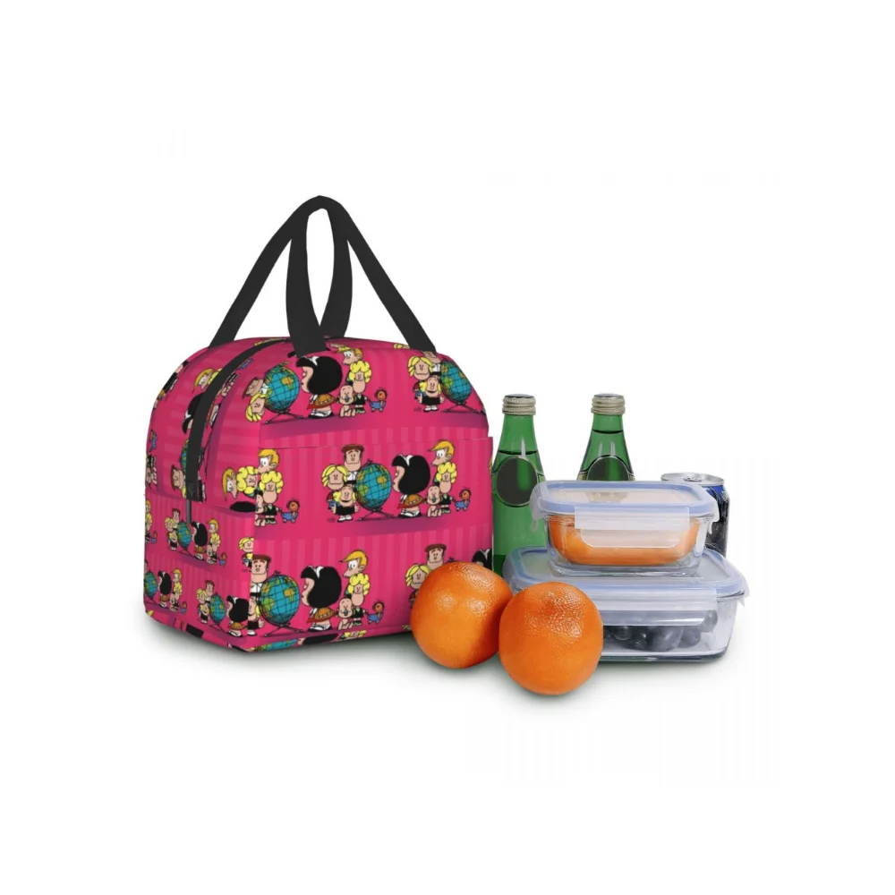 Bolsa de almuerzo con aislamiento de Mafalda divertida para mujeres y niños, Enfriador de cómic reutilizable, caja Bento térmica, bolsas de Picnic para el trabajo, escuela y viaje