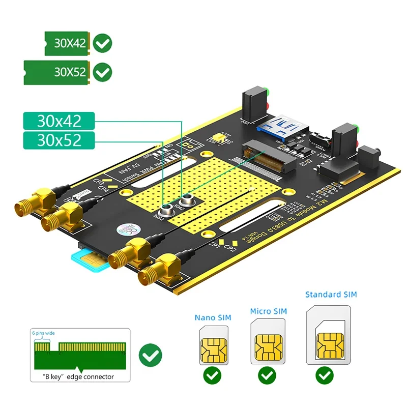 Беспроводной преобразователь Riser NGFF M.2 B Key to USB 3.0 Адаптер со слотом для SIM-карты Поддержка SIM/MicroSIM/Nano SIM-карты Модуль 3G 4G 5G