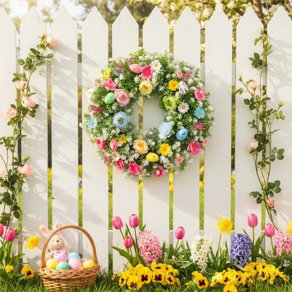 

Plastic Easter Decoration Wreath Simulated Plant Lifelike Spring Floral Wreath Faux Flowers Vivid Colors Artificial Wreath