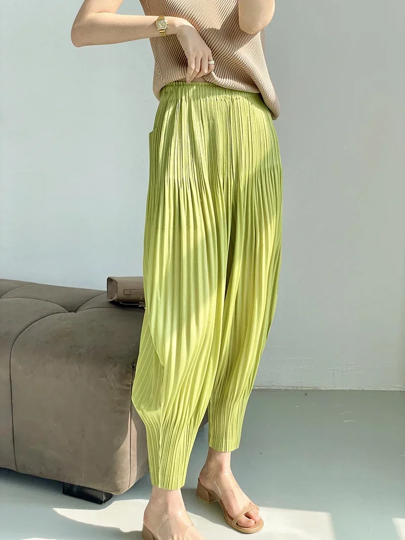 ALSEY Miyake Pleated High Waist Loose Korean Trousers Spring Summer Fall New Fashion Thin Harun Bloomers Casual Pencil Pants