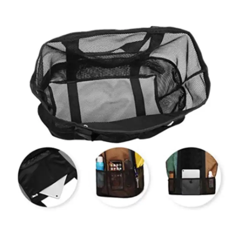 Large Capacity Mesh Beach Bag, Travel, Swimming, Fitness, Grooming Bag, Breathable Storage Bag, Nylon Mesh Tote Bag