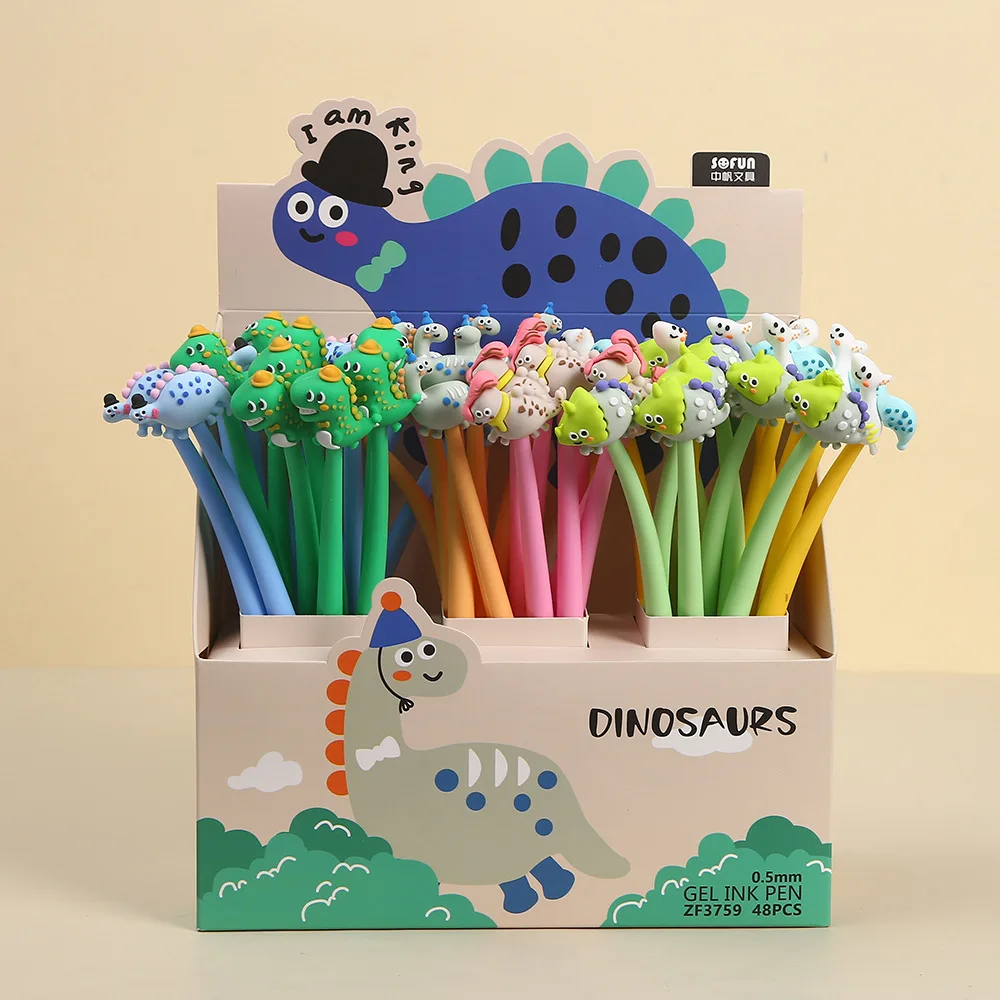 48PCS Zhongfan's New Cute Dinosaur Series Silicone Three-dimensional Rocker Pen Creative Funny Neutral Pen Smooth Signature Pen