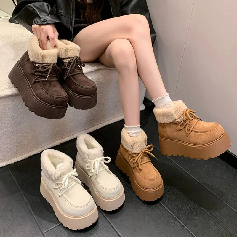 

Winter Women's Snow Boots 2026 New Retro Thick Soled Height Increasing Short Boots, Fashionable and Plush Warm Cotton Boots