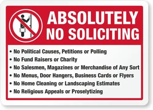 Absolutely No Soliciting Aluminum Weatherproof 12