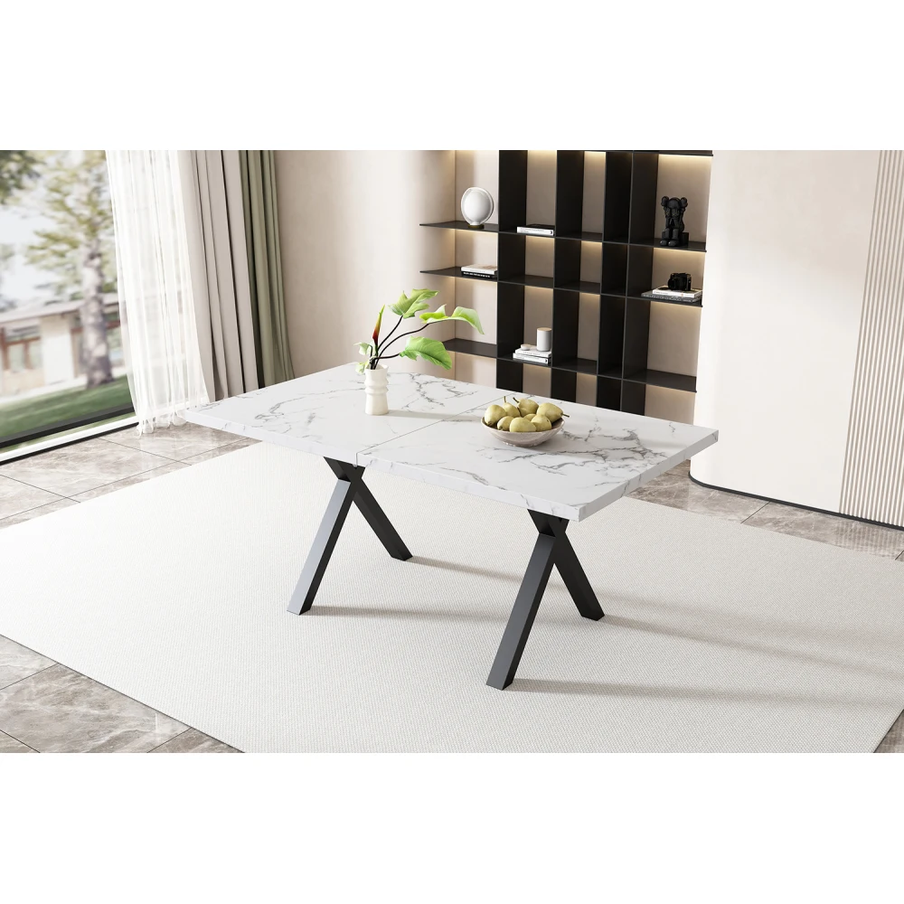 Esstisch, gekreuztes Design, rechteckiger Esstisch, Couchtisch, moderner, einfacher Esstisch aus Schmiedeeisen, 140 x 80 x 76 cm – Detail 23