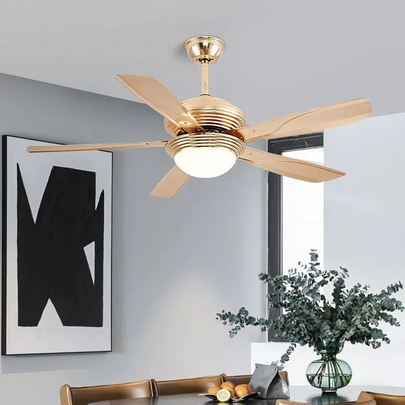 NEW Gold Ceiling Fans Light LED Chandeliers Bedroom Living Room Silent Fan Lamps With Rrmote Control Reverse Motor Pendant Light