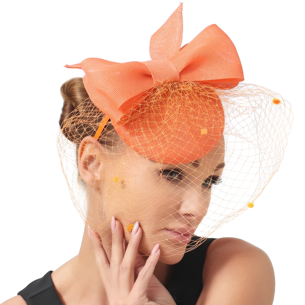 Charming Red Fascinators For Women Headband Wedding Veils Hat Bride Ladies Occasion Headpiece Mesh Party Net Headwear Hair Clip
