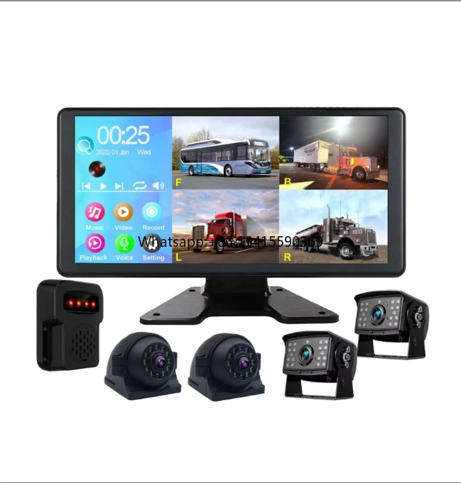 

PZ New Design 10.36in 12-36V for Truck DVR Quad Split Monitor 360 View Backup Camera with BSD Alarm Auto Human Tracking Kit
