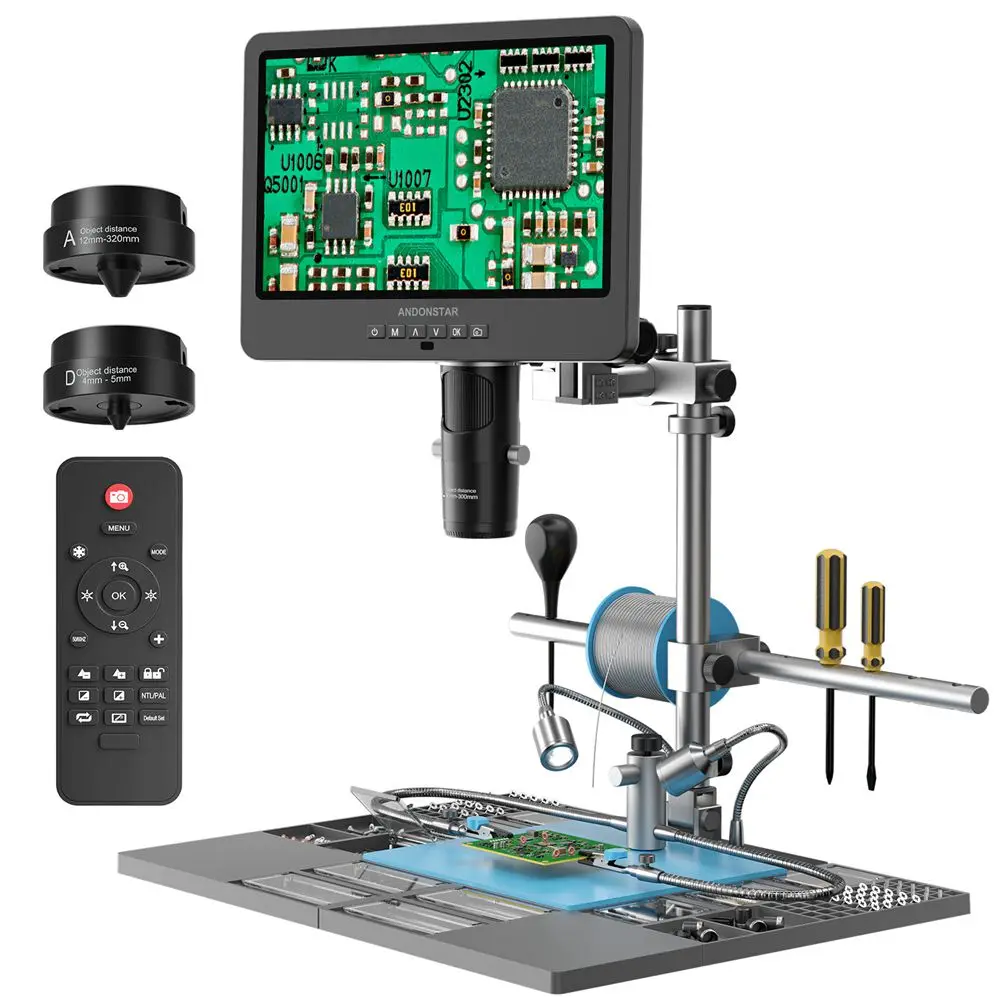 Andonstar-microscópio Digital de Solda Hdmi Lupa para Câmera 10.1 Lentes 2k 2000x para Reparo Eletrônico Pcb Smd