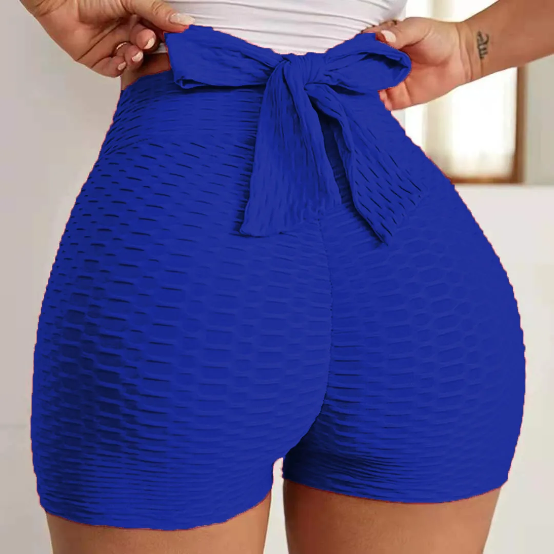 Shorts esportivos de cintura alta para mulheres, roupas de ioga, shorts de ciclismo com arco nas costas, legging suave, fitness, verão