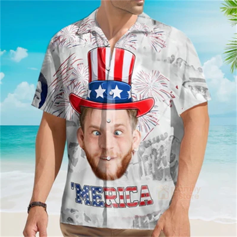 New Hawaiian Custom Photo Face Shirt Fun 3d Diy Print Button Shirts Short Sleeves Hawaii Shirt Tops Asian Size Tees Fashion Top