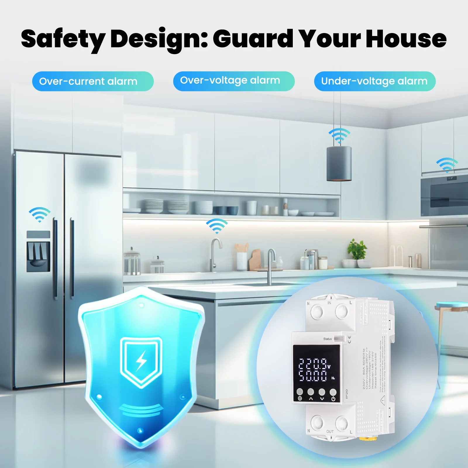 MOES Tuya WiFi Smart Circuit Breaker 80A Alarm Threshold Set Electricity Monitor V0 Fireproof Retardant APP Control With Alexa