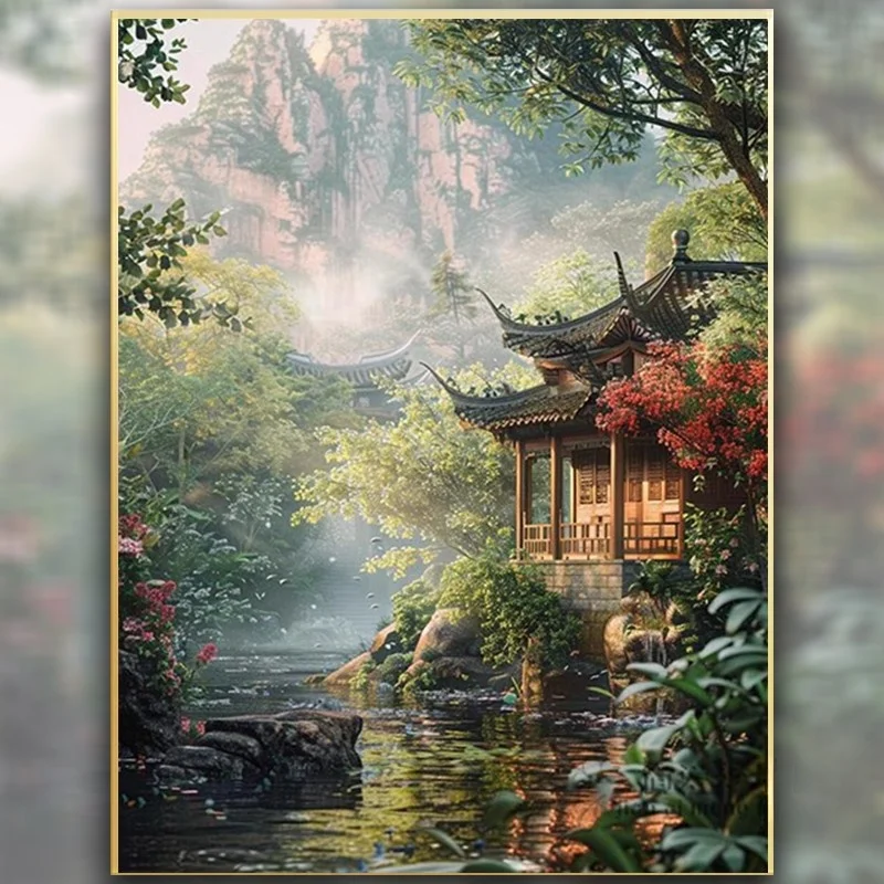 

Modern Simple Chinese Sle Cross Stitch Kit Diamond Stier Lacape Embroidery for Living Room Bedroom Home Decor