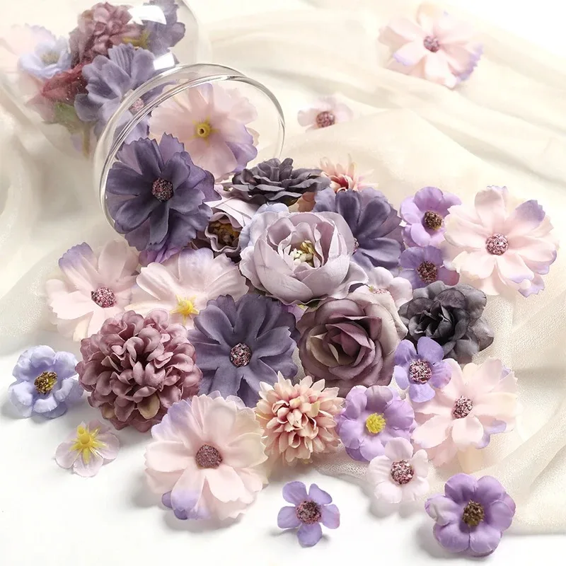 46Pcs Mix Artificial Flowers Silk Fake Flower for Home Decor Wedding Marriage Decoration Party Supplies DIY Craft Gift Ornament