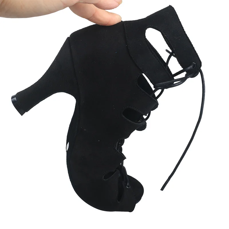 Wedopus Stivali da donna con tacco personalizzato in finta pelle scamosciata per ballare Scarpe da ballo latino con suola in pelle scamosciata nera Punta aperta