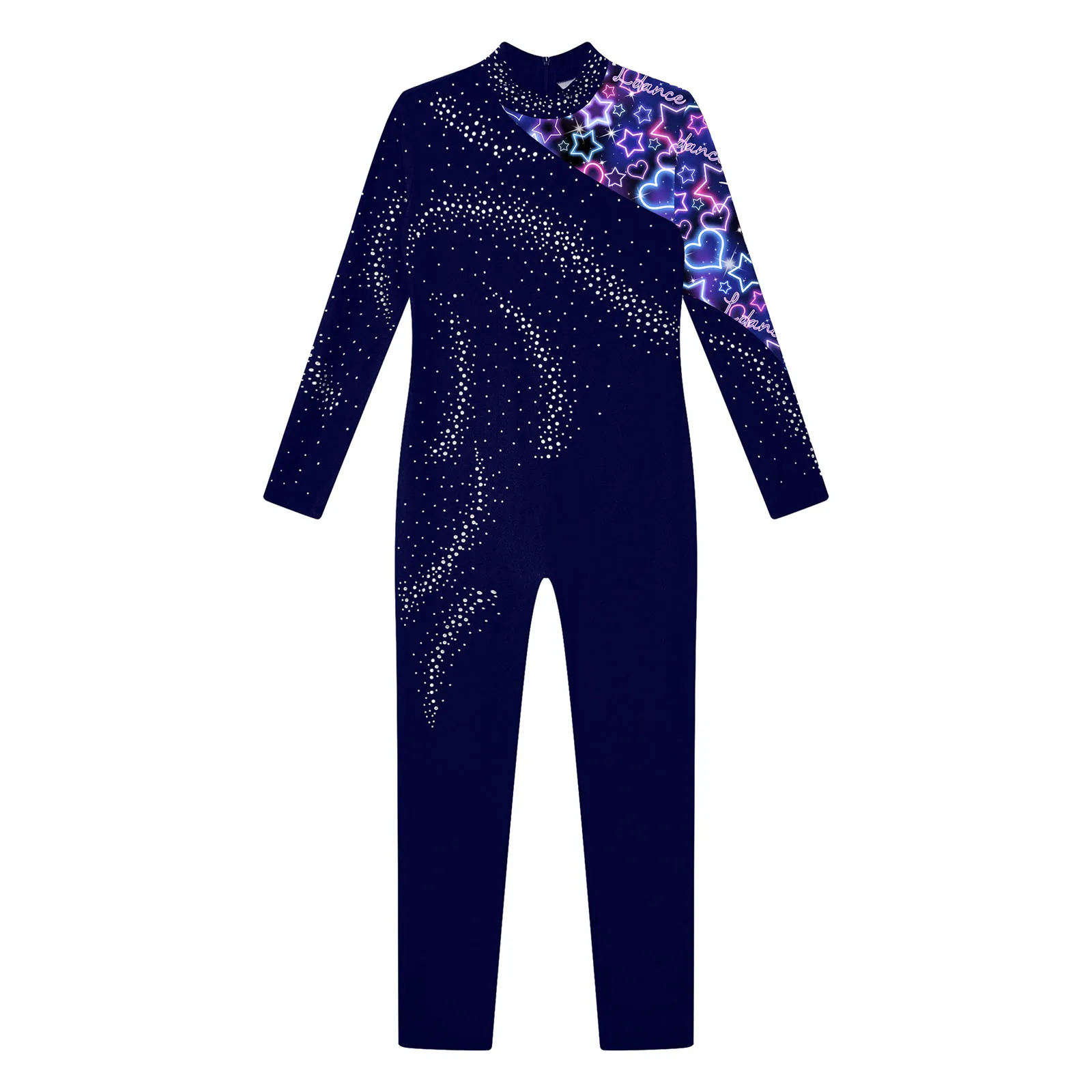 Dziecięcy dziewczęcy kombinezon do łyżwiarstwa figurowego baletowe Unitards dżetów z długim rękawem body z nadrukiem gimnastyka rytmiczna kostium taneczny — zdjęcie 5