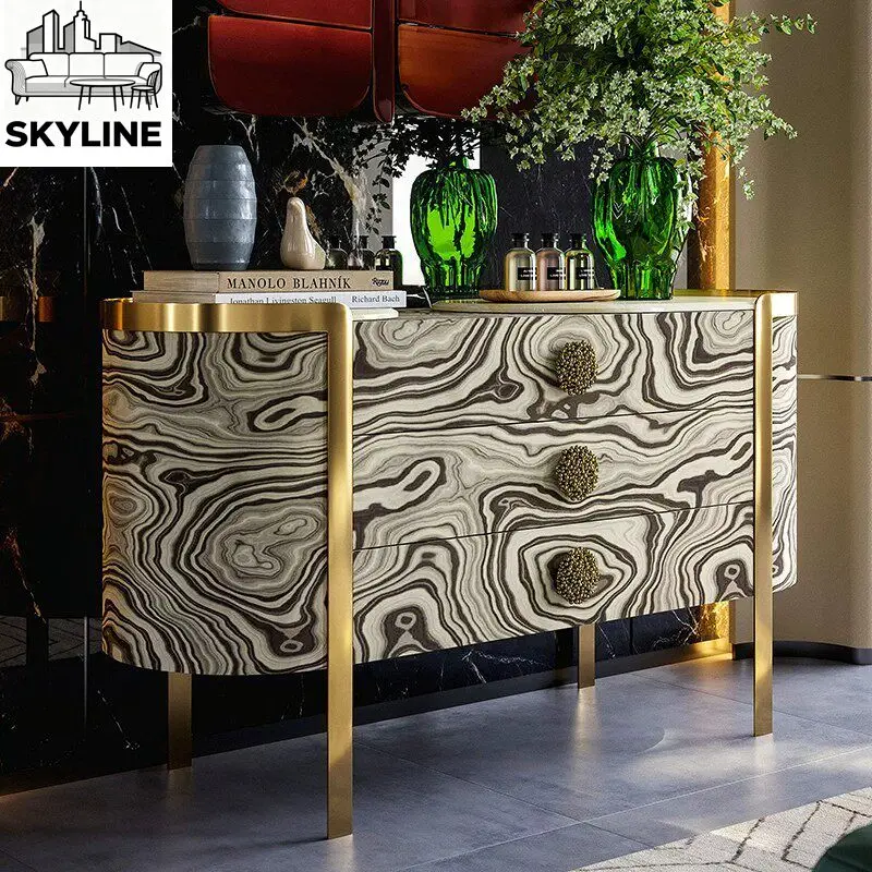Three-bucket cabinet living room marble solid wood locker entrance partition decorative cabinet