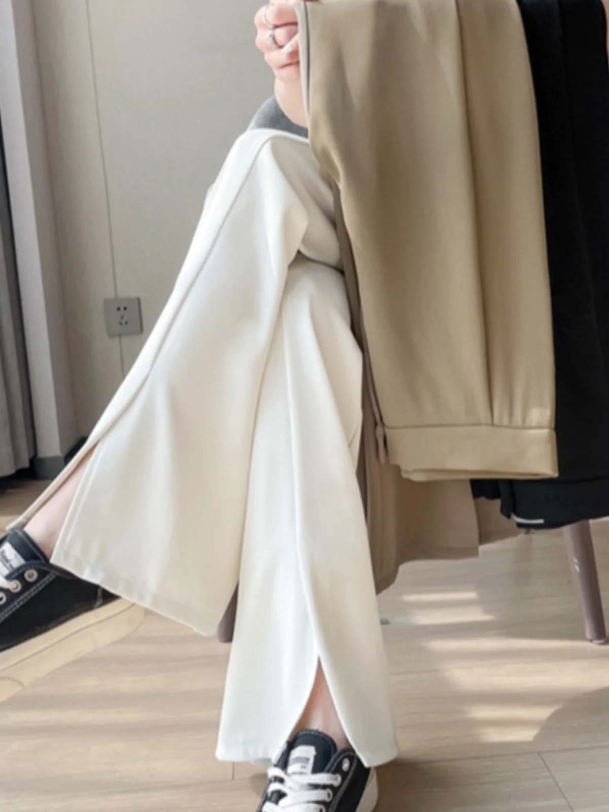 

High Waist Wide Leg Pants Asymmetrical Slit Design Summer White Busin Casual Trousers for Women Spring Autumn Sle