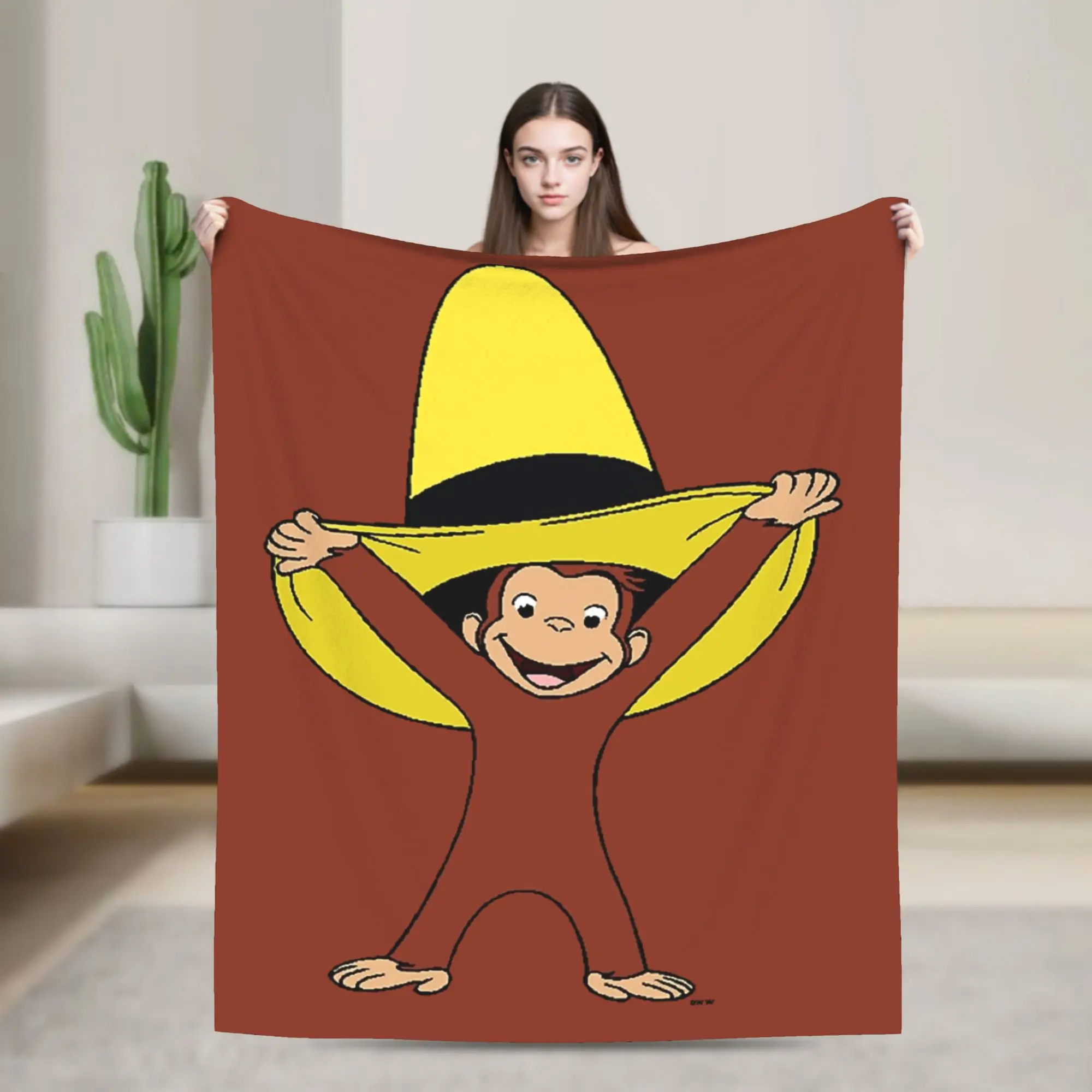 Funky Curious George Plush Blanket Kids  Flannel Bedding Throws For Couch Chair Sofa Bed Warm Soft Bedspread Birthday Present