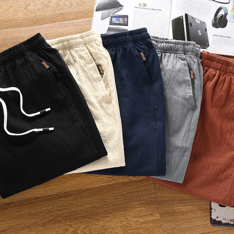 

Summer Home Cotton orts Men Elastic Waist Casual Sports 5-Point Men's Cotton Linen Large Size Tee-Point Underwear