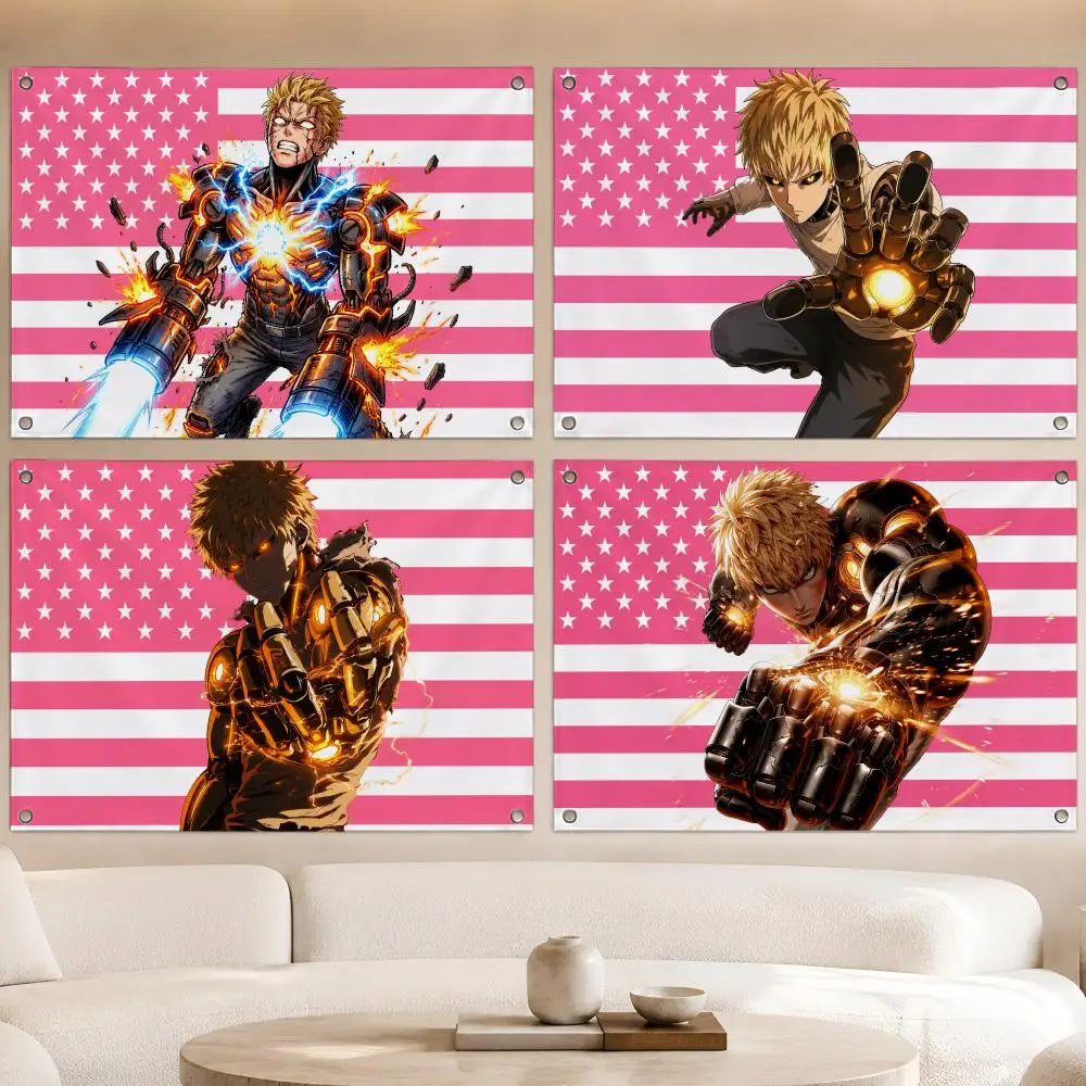 Anime G-Genos One Punch Man Cyborg Flags Fan Banner Tapestry Wall Hanging Garage BarDorm Camp Party Outdoor Home Decor Gift