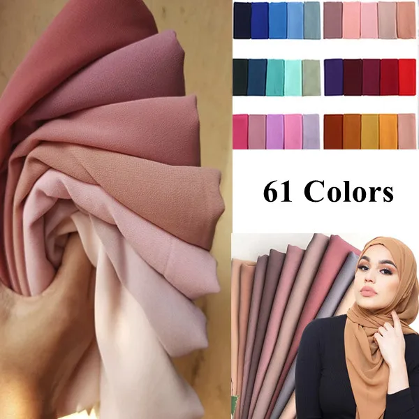 Women Plain Bubble Chiffon Scarf Hijab Wrap Printe Solid Color Shawls Headband Islam Long Hijabs Headband Hijab Femme Musulman