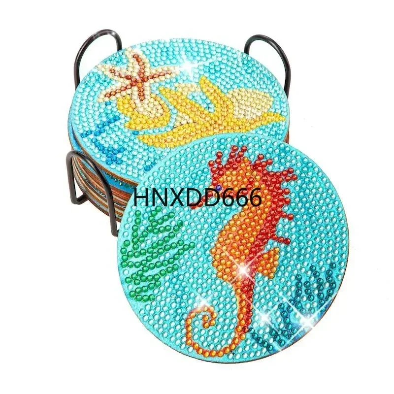 8-Piece Round Diamond Painting Coaster Set with Holder - Owl Animal Designs for Beginners and Kids Craft Projects
