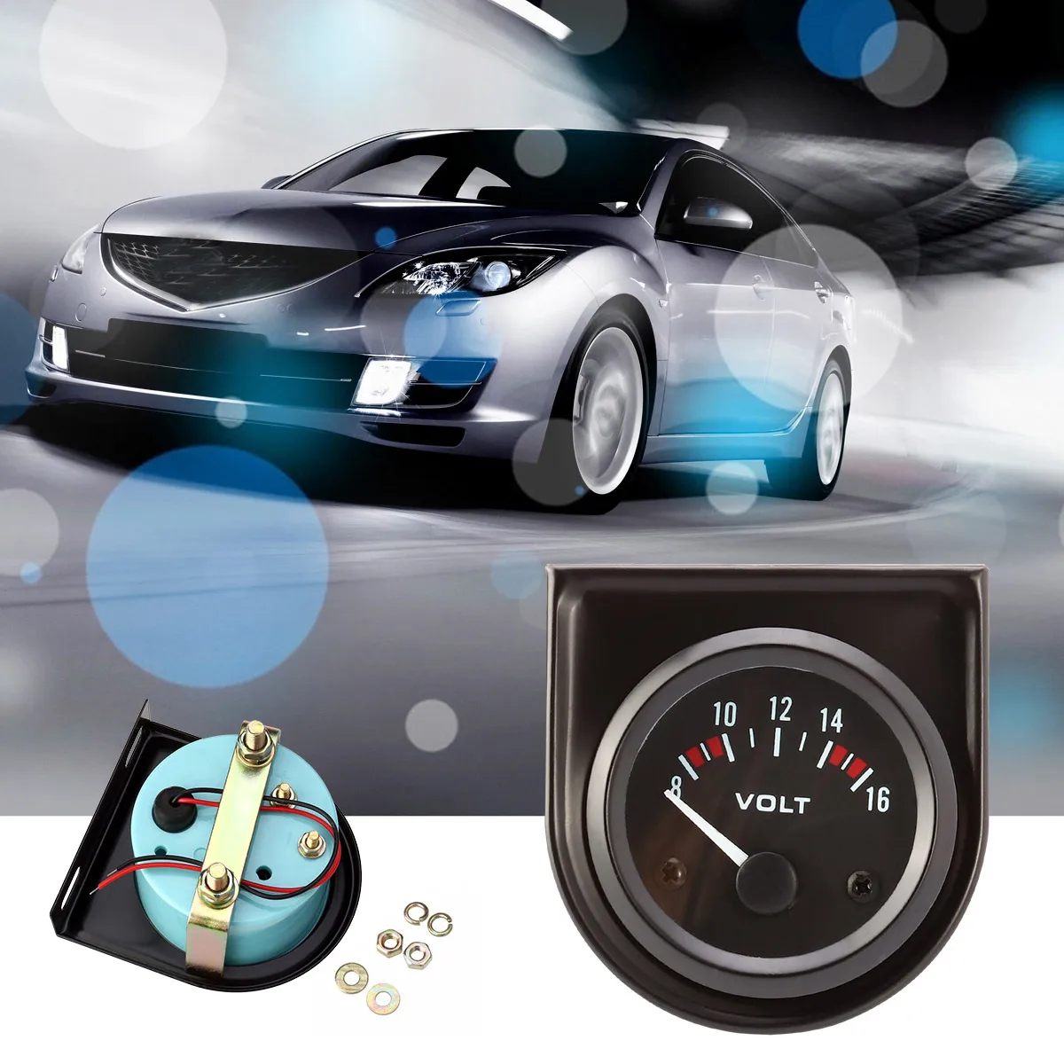 

High Sensitivity Auto Voltage Meter Gauge For Car 8 To 16V Orange Led Light Easy Reading Voltmeter Automotive Horn