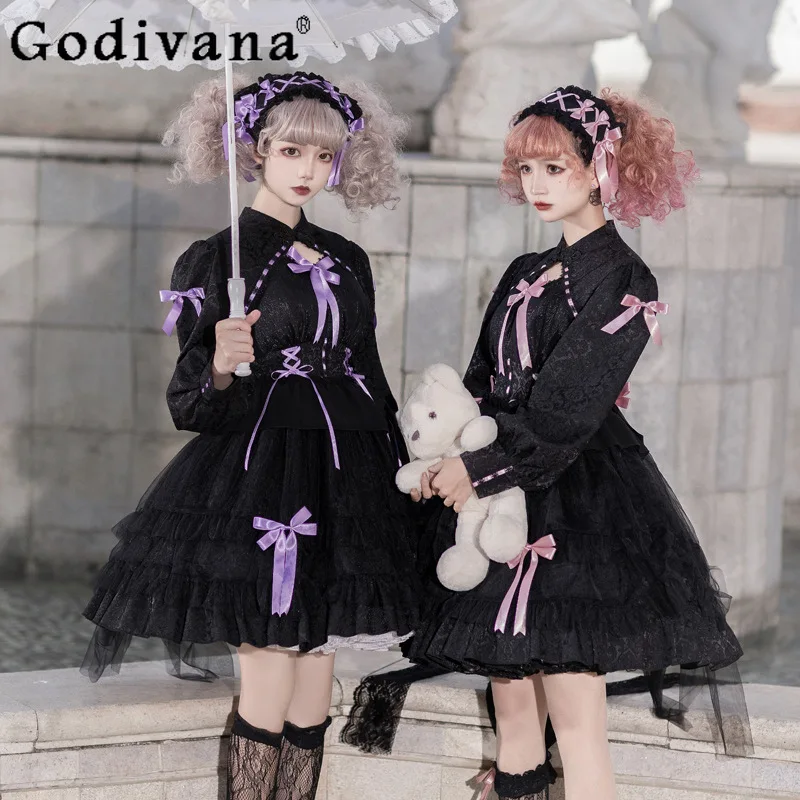 

Girly Sweet Ruffles Mid-Length Princess Dress Women Japanese High Waist Elegant Beautiful Lolita Party Dress Y2k Evening Dresses