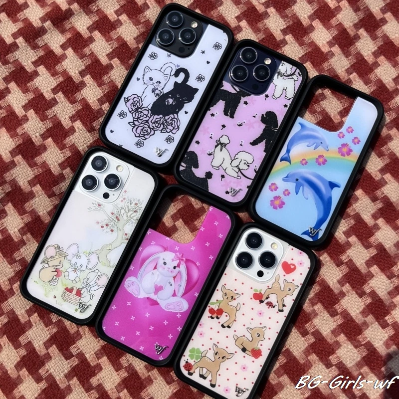 

Wildflower Girls Mouse Christmas deer Phone Case for iPhone 12 13 14 15 16 Pro Max Plus 16Pro wf rabbit dolphin Poodle Cover