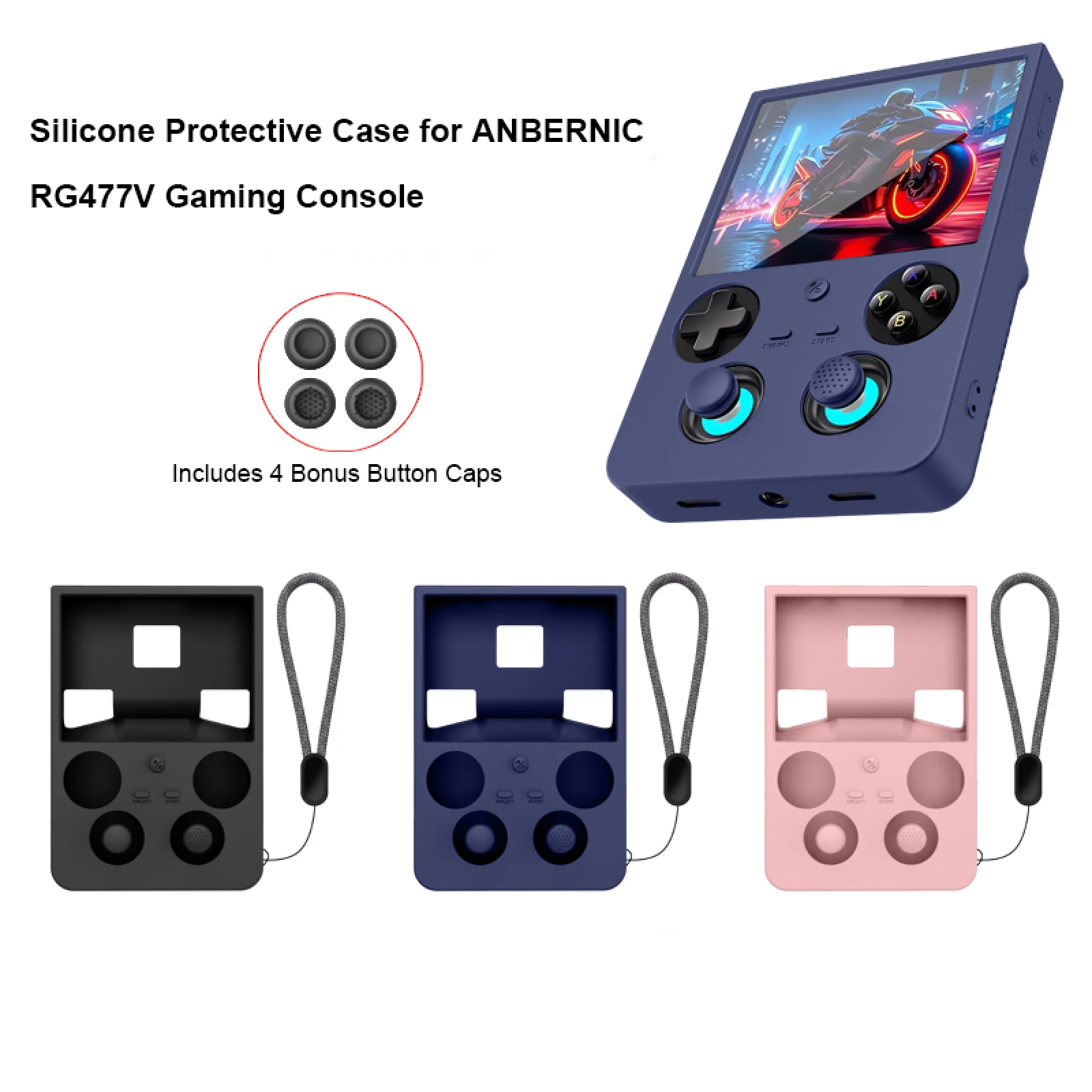 Cover for ANBERNIC RG 477V Fully Wrap Silicon Soft Protective Shockproof Cover with Lanyard Support for ANBERNIC RG477V