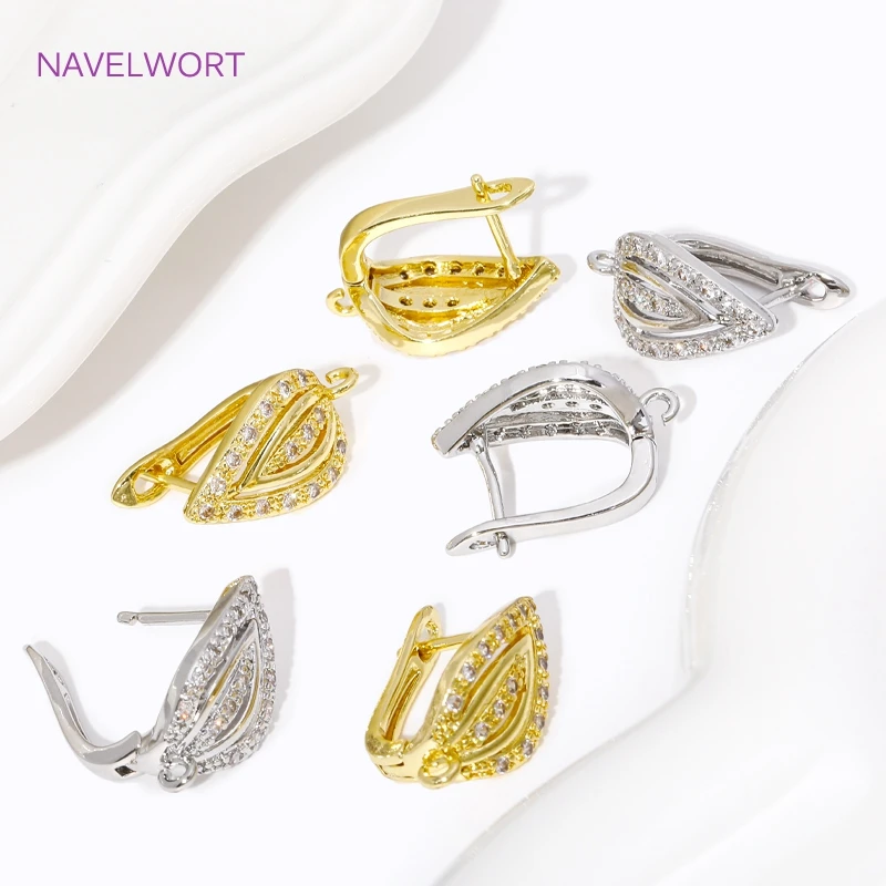 Luxury 18K Gold Plated Brass Shvenzy Earring Hooks,Inlaid Zircon Earwire Fixtures Basic Fastener,For DIY Earring Making Findings