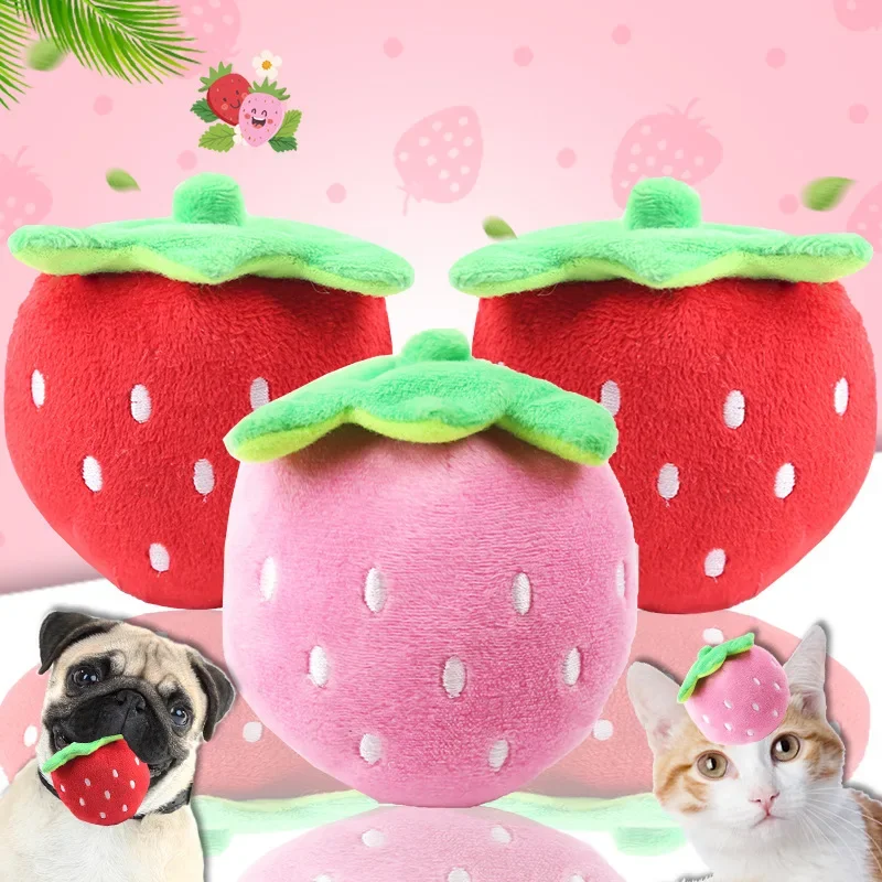 Animals Cartoon Dog Toys Stuffed Squeaking Pet Toy Cute Plush Puzzle For Dogs Cat Chew Squeaker Squeaky Toy For Pet Strawberry