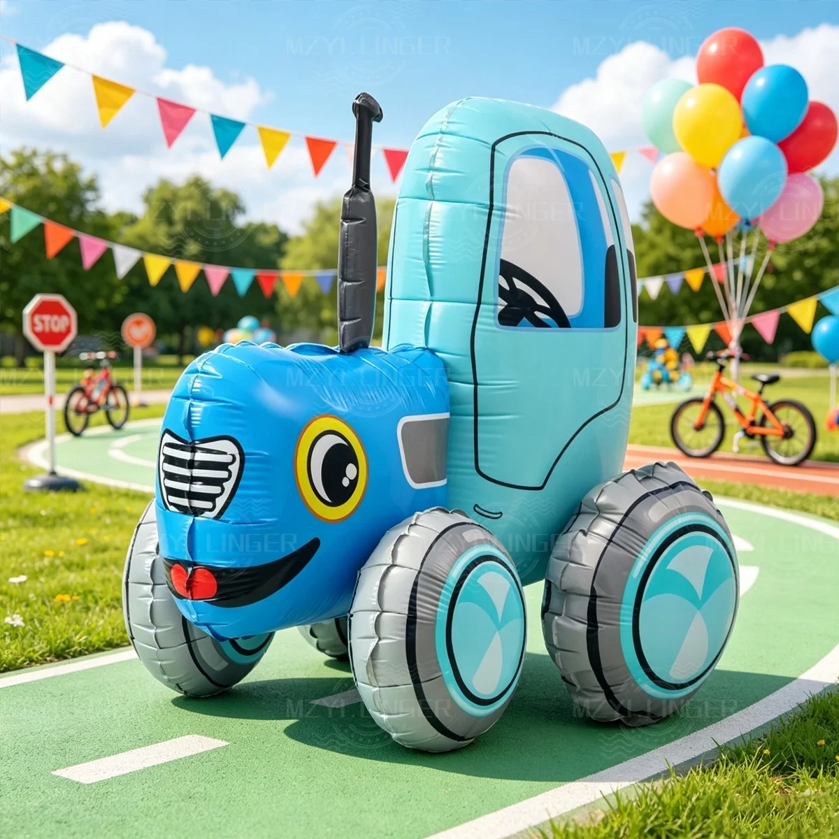 Cartoon Blauer Traktor Aluminiumfolien-Ballon-Set, geeignet für Geburtstags- und Taufthemen-Party-Hintergrunddekoration – Detail 1
