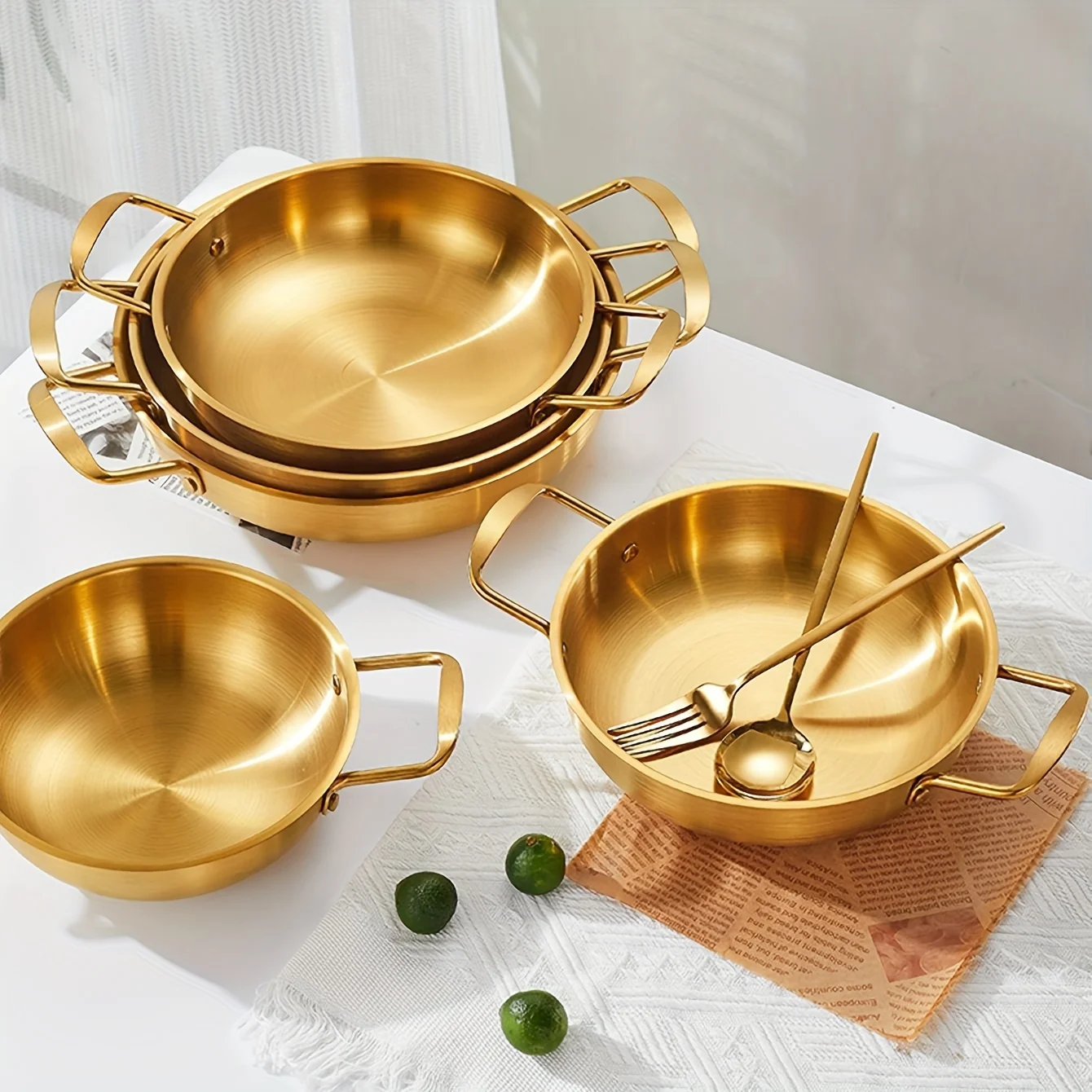 

Golden Stainless Steel Wok Set - Premium Cooking Essential for Noodles, Seafood, and More with Durable Construction, Non-Stick