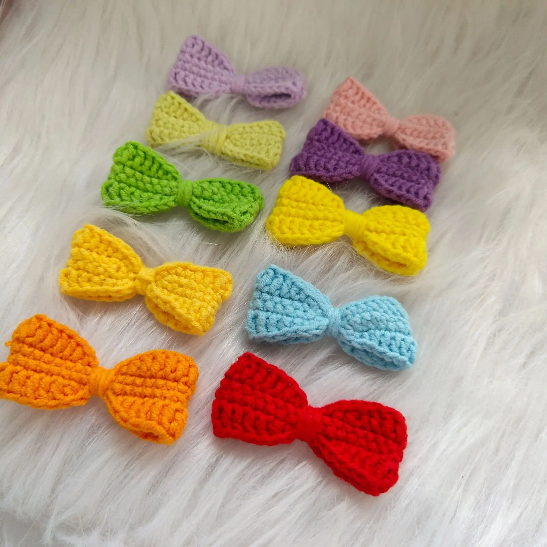 5Pcs Cute Handmade Crochet Bowknot Wool 11 colors  Knitting Infant Headband Hairpin Acessories Craft Ornament