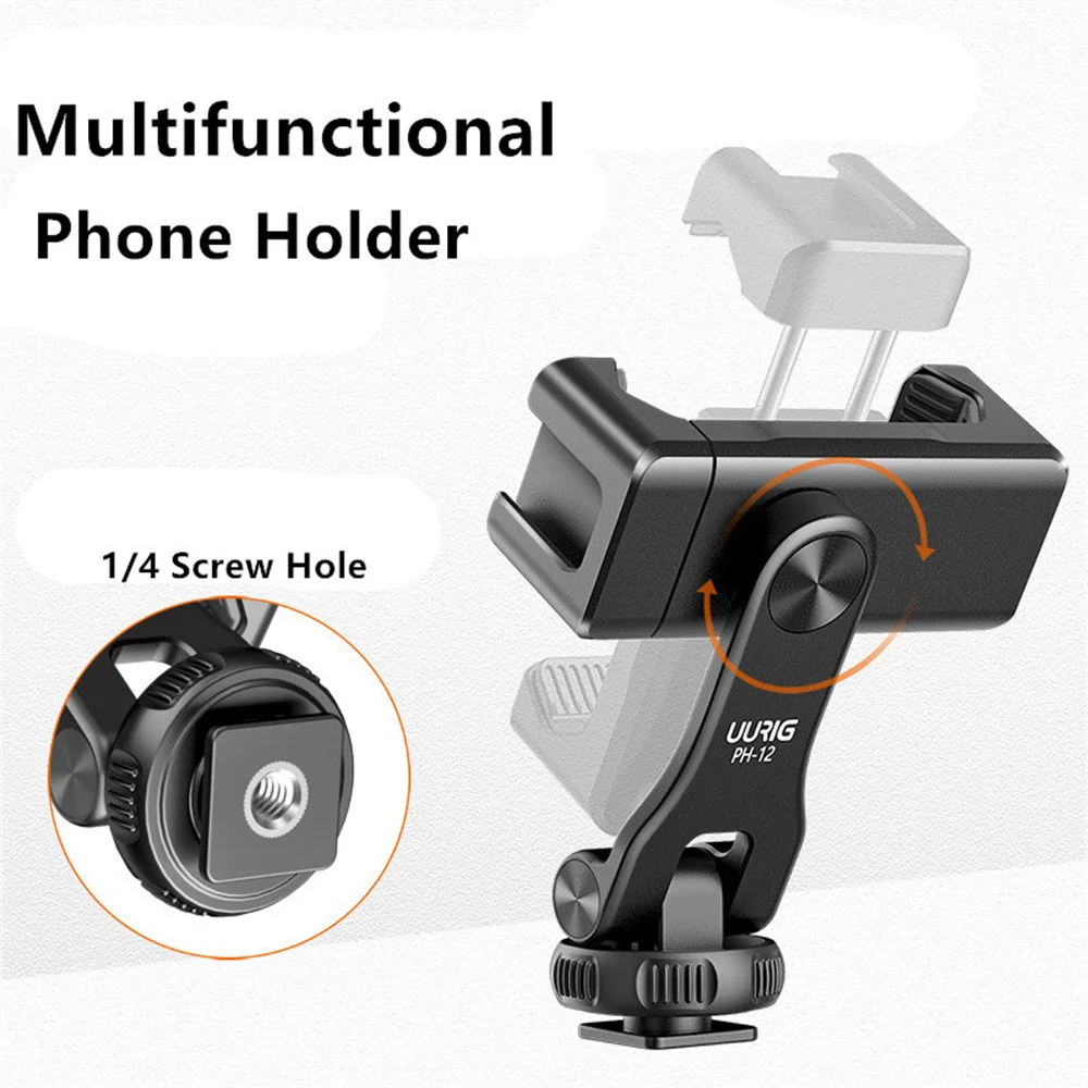 New 360 Rotatable Phone Holder Tripod Mount With Cold Shoe For Mic Light DLSR Phone Clip For iPhone 14 13 12 Pro max Smartphone