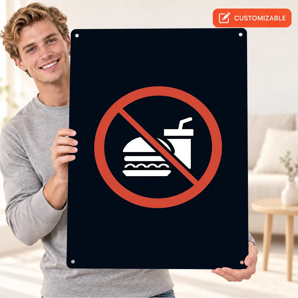 No Food Or Drink Prohibition Symbol Printed Poster Safety Graphic Wall Art For Restaurant Personalized Metal Sign Manager Gift