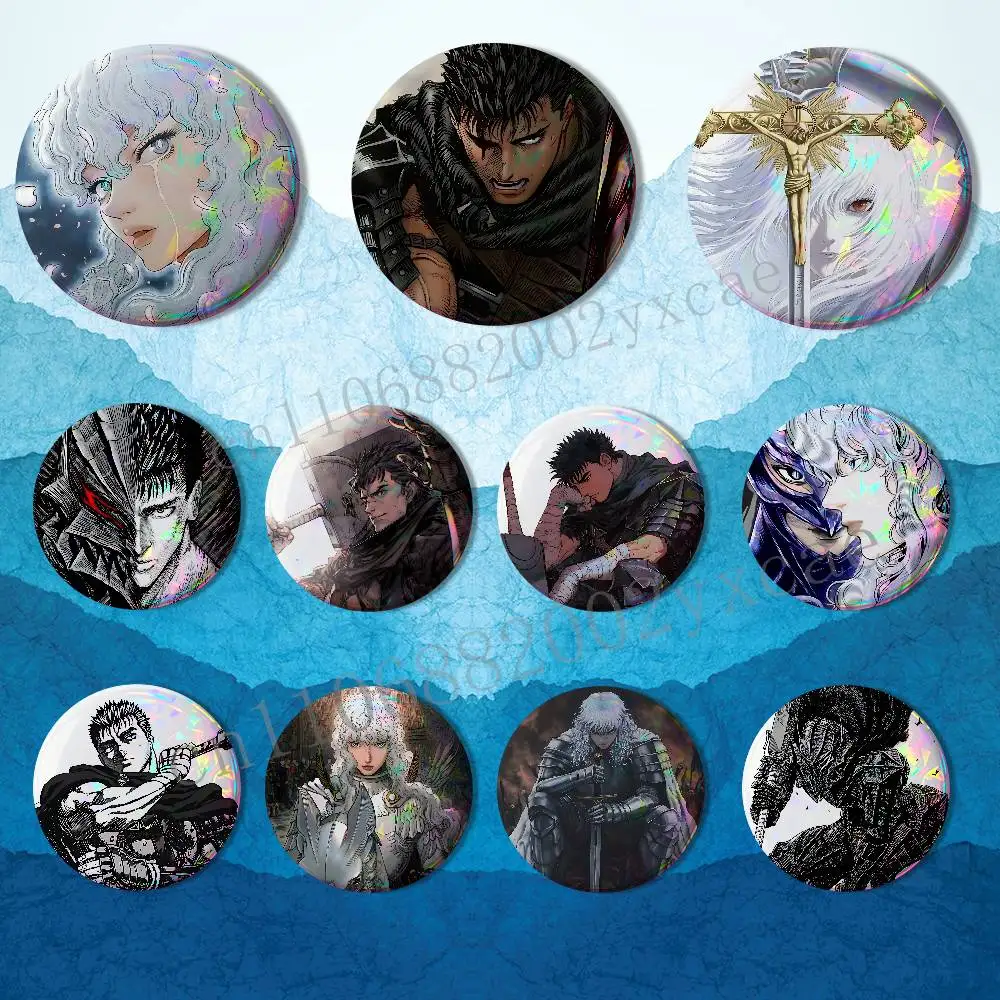 Warriors Armor Guts Berserk Griffith 58mm 44mm Round Pins Creativity Printed Pictures Text Metal Lapel Badges Brooches Jewelry