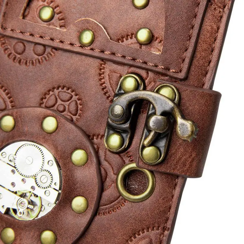 Johnature Steampunk Retro Porta carte di credito per le donne 2024 Nuovo lungo Hasp tinta unita rivetto in pelle Pu borsa per il tempo libero