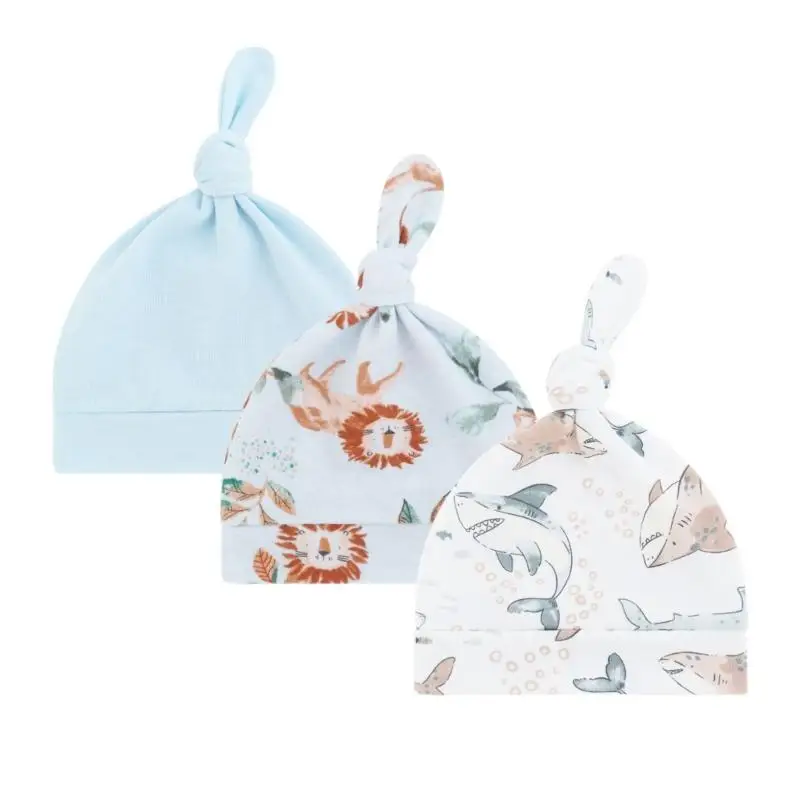 U13F Zachte stof babymuts katoen ademend ziekenhuishoed kleur/mooie print geknoopte petten voor baby's 0-24 maanden