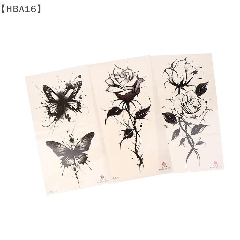 Black Flower Waterproof Temporary Tattoo Sticker Beauty Butterfly Rose For Women 3D Flash Body Arm Art Washable Fake Tattoos