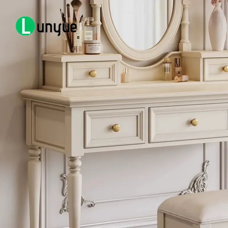 American Solid Wood Bedroom Dresser French Cream White Luxury High End Chest of Drawers with Storage for Home Furniture