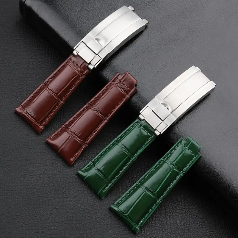 MAISITU 21mm Italian Quality Leather Watchband Fit For Rolex Strap New Green Submariner Explorer Yacht Master 42mm Dial Slider