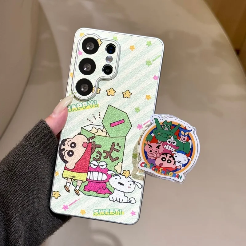 Cute Cartoon star Crayon Shin-chan Nohara Shiro leather Magnetic Magsafe Phone Case For Samsung S23 S24 S25 S26 Ultra Plus Cover