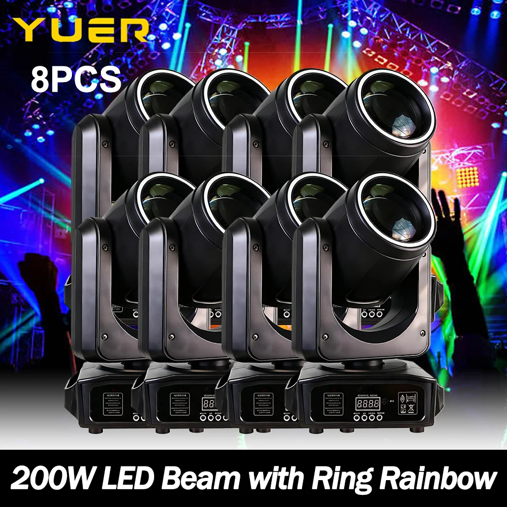 

200W LED Beam Moving Head Light with Ring 15 Gobos DMX512 Rainbow Effect Light for DJ Disco Party Wedding Bar Club
