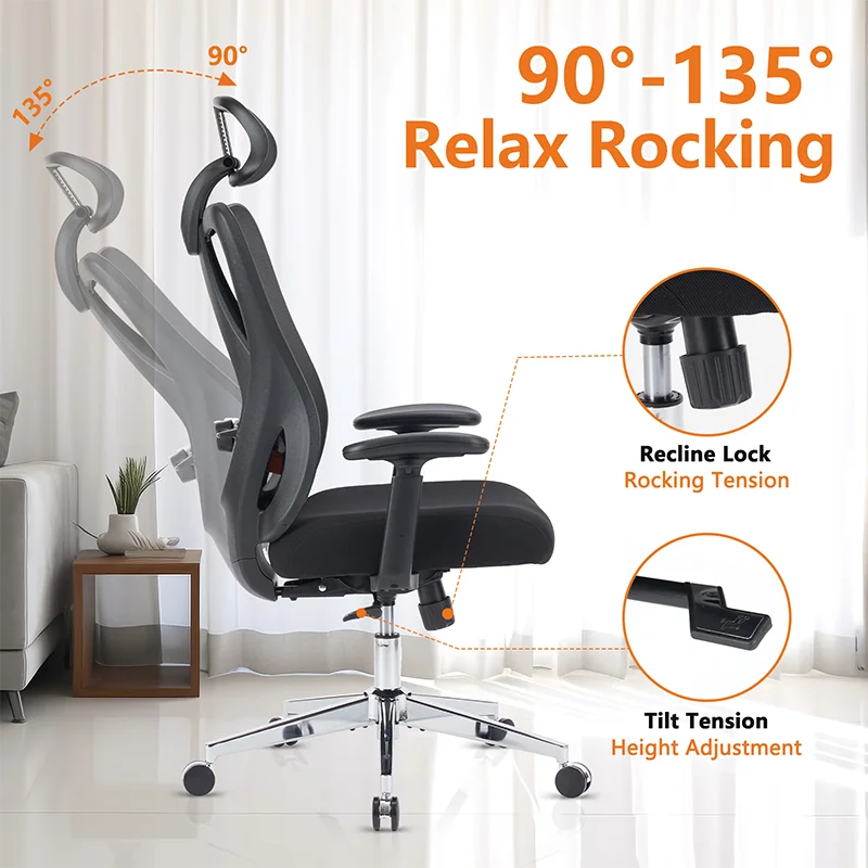 Sweetcrispy High Back Ergonomic Office Chair Adjustable Headrest and Waistrest Mesh Desk chair On-Site